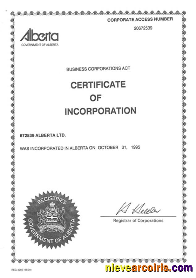 Canada Certificate of Incorporation